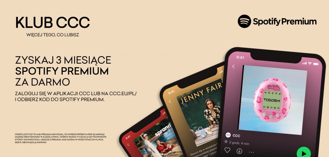 Więcej tego, co lubisz w Klubie CCC!  Już teraz słuchaj Spotify Premium za darmo!