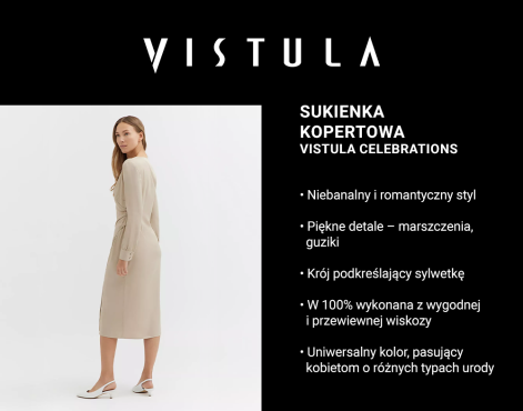 Sukienka kopertowa Vistula Celebrations 2023 - infografika.