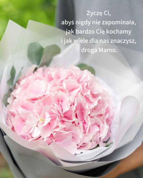 życzenia na dzień matki kartka na dzień matki z bukietem kwiatów hortensji